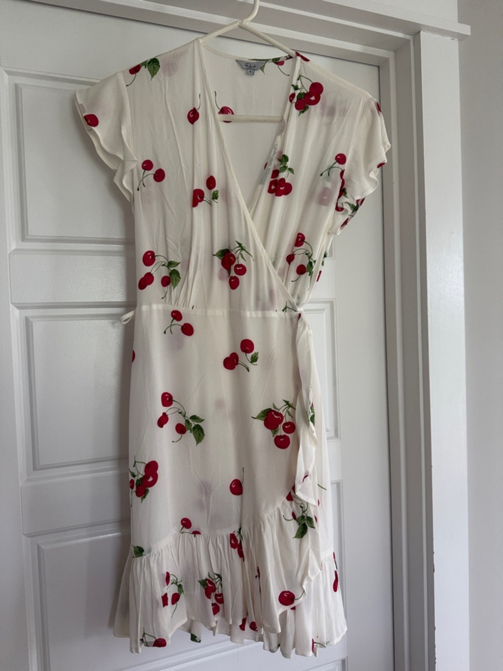 Rails Cream Cherry-Print Wrap Mini Dress